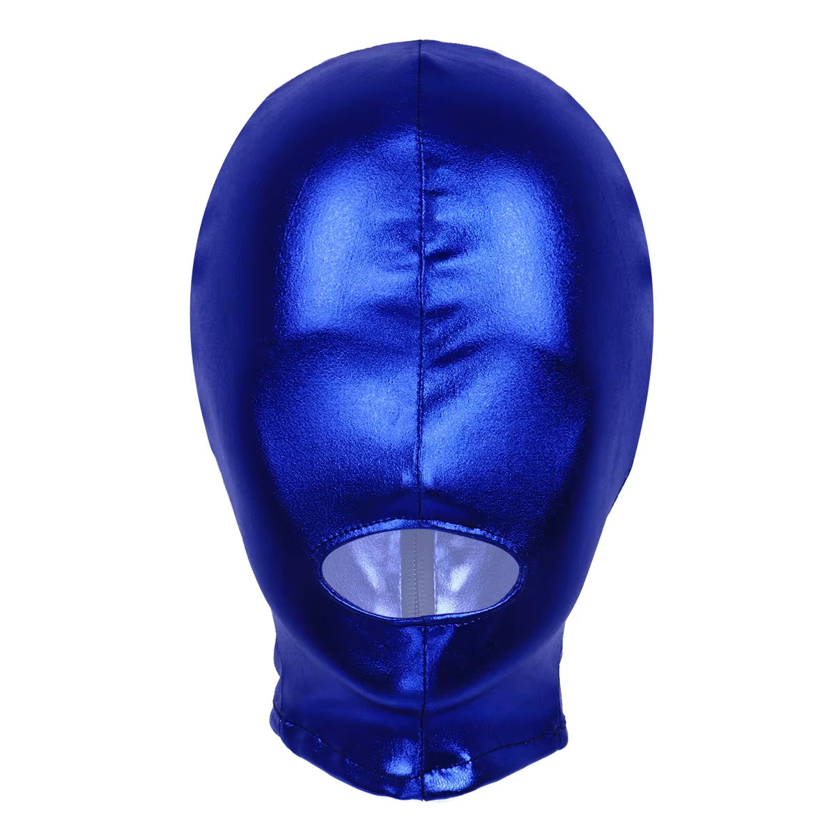 Unisex Latex Mask Men Women Cosplay Face Mask Shiny Metallic Open Eyes and Mouth Headgear Full Face Mask Hood Role Play Costume