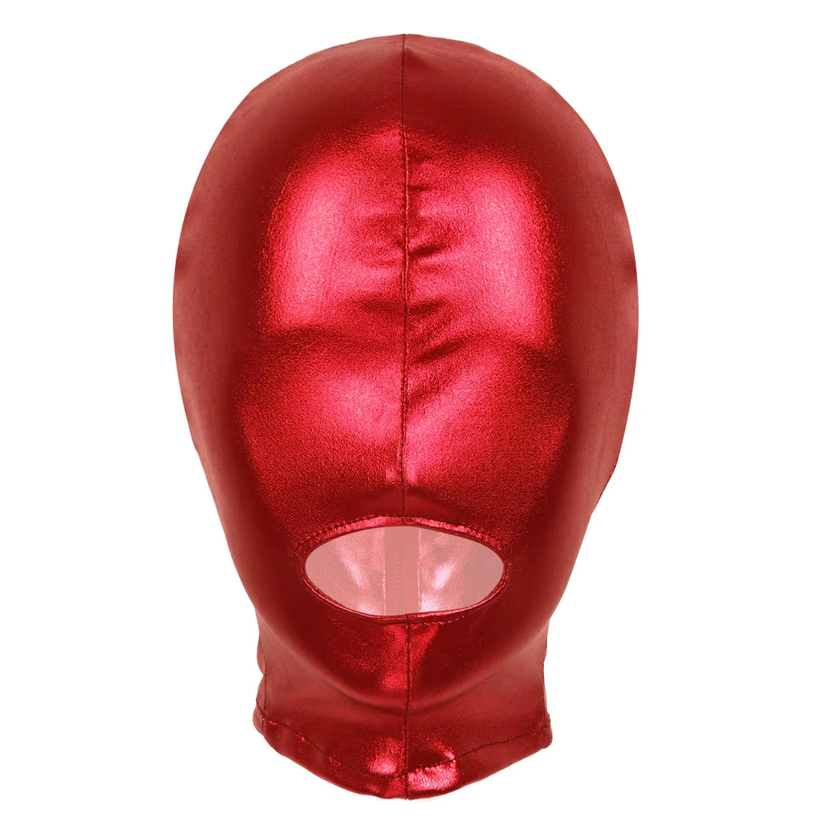 Unisex Latex Mask Men Women Cosplay Face Mask Shiny Metallic Open Eyes and Mouth Headgear Full Face Mask Hood Role Play Costume