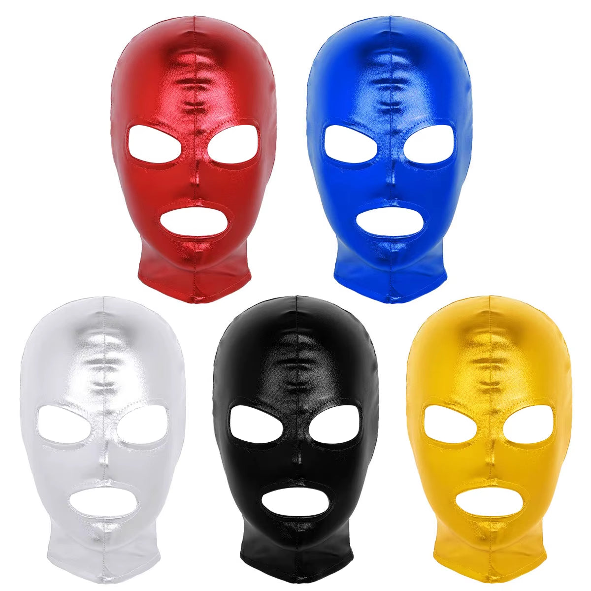 Unisex Latex Mask Men Women Cosplay Face Mask Shiny Metallic Open Eyes and Mouth Headgear Full Face Mask Hood Role Play Costume