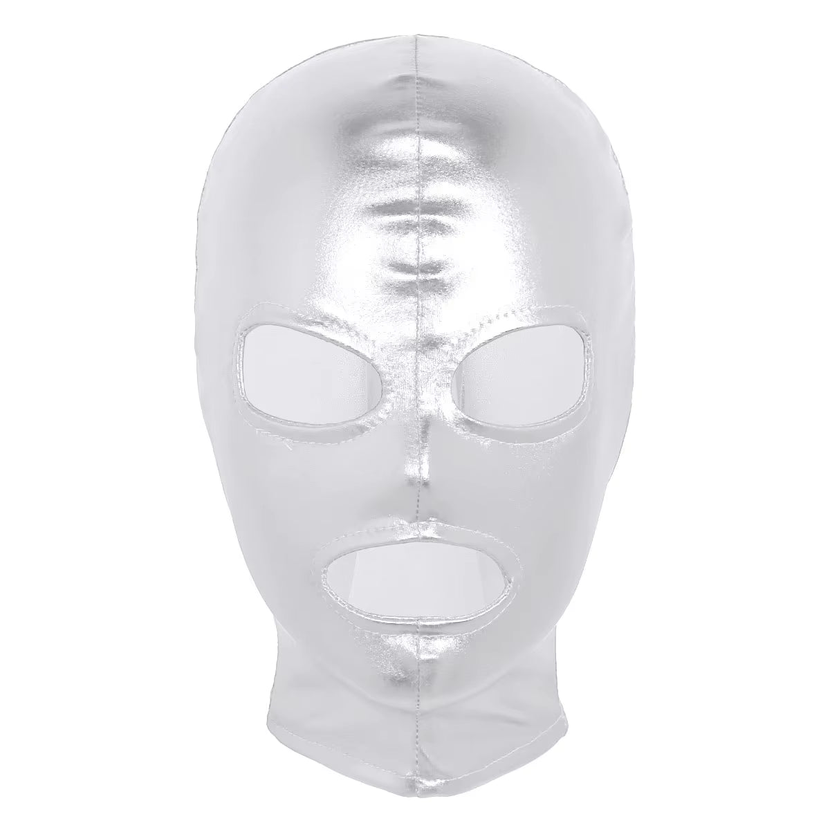 Unisex Latex Mask Men Women Cosplay Face Mask Shiny Metallic Open Eyes and Mouth Headgear Full Face Mask Hood Role Play Costume