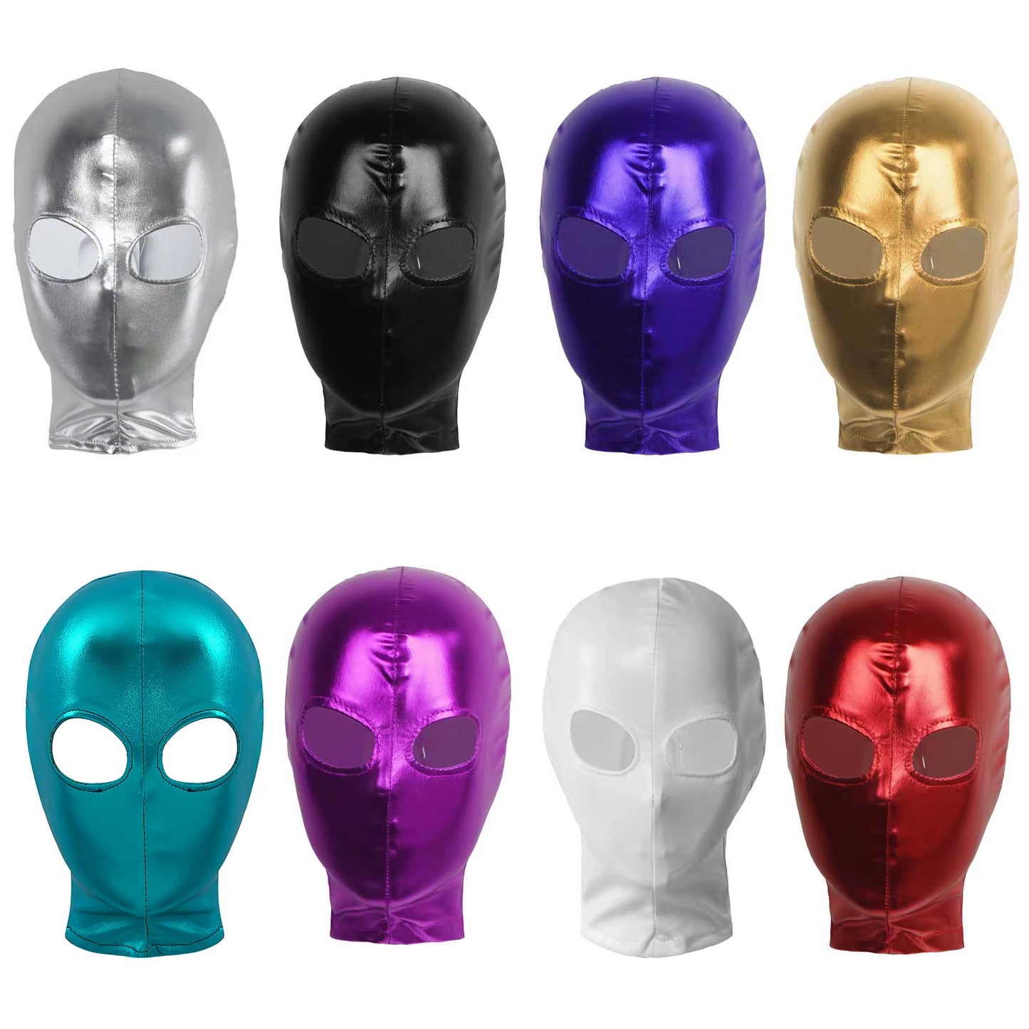 Unisex Latex Mask Men Women Cosplay Face Mask Shiny Metallic Open Eyes and Mouth Headgear Full Face Mask Hood Role Play Costume