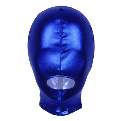 Unisex Latex Mask Men Women Cosplay Face Mask Shiny Metallic Open Eyes and Mouth Headgear Full Face Mask Hood Role Play Costume