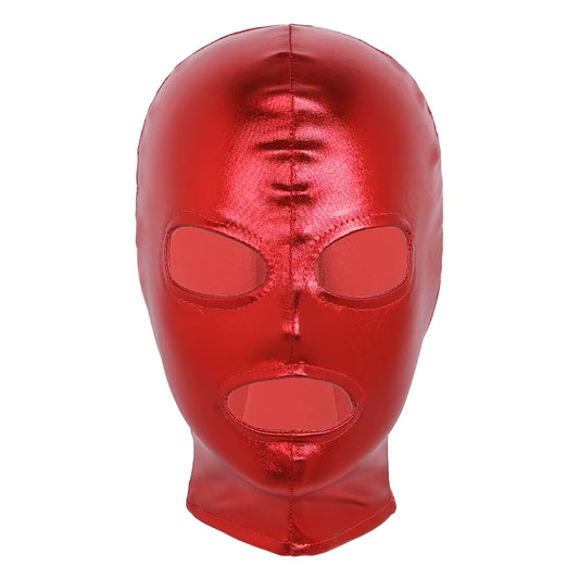 Unisex Latex Mask Men Women Cosplay Face Mask Shiny Metallic Open Eyes and Mouth Headgear Full Face Mask Hood Role Play Costume