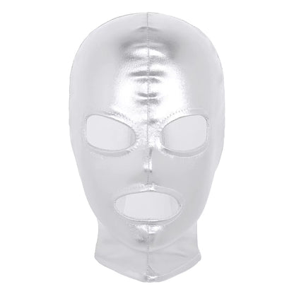 Unisex Latex Mask Men Women Cosplay Face Mask Shiny Metallic Open Eyes and Mouth Headgear Full Face Mask Hood Role Play Costume