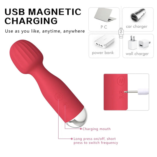Mini Vibrators Wand Massagers for Women, Clitoral G Spot Vibrators for Female, Adult Toys for Lovers Partner Play, Red