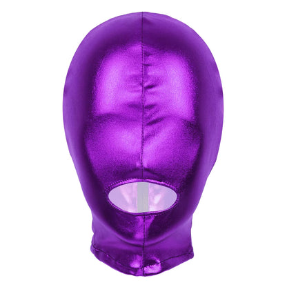 Unisex Latex Mask Men Women Cosplay Face Mask Shiny Metallic Open Eyes and Mouth Headgear Full Face Mask Hood Role Play Costume